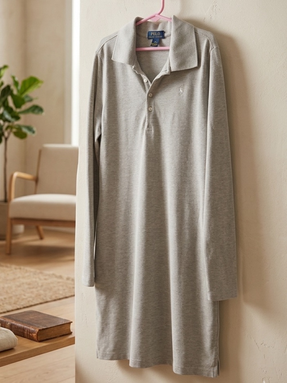 Polo Ralph Lauren Girls Heather Grey Long Sleeve Polo Dress - Size L (12-14)